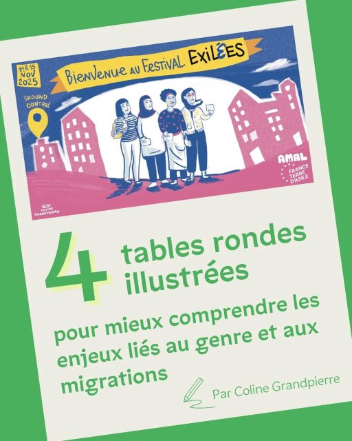 🟣 À leur arrivée en France, les femmes exilées sont confrontées à de nombreux obstacles qui entravent l’accès à leurs droits fondamentaux et freinent leur intégration.

🗣 Accès à la santé et à l’hébergement, luttes collectives et résistances, représentations des femmes exilées... À l’occasion du festival Exilées, nous avons organisé quatre tables rondes réunissant des chercheur·ses, des professionnel·les du terrain et des personnes concernées pour mettre en avant les enjeux liés au genre et aux migrations, en croisant les regards et les expériences.

💡 L’objectif : faire émerger des solutions concrètes en faveur d’un accueil plus juste et d’une meilleure inclusion des femmes exilées en France.

🎨 Pour restituer la richesse de ces échanges, la dessinatrice @colinegpdessinateureuse a réalisé une série d’illustrations offrant un regard sensible et accessible sur ces discussions. 

👉 Retrouvez également les enregistrements des tables rondes sur notre chaîne YouTube (lien en bio).