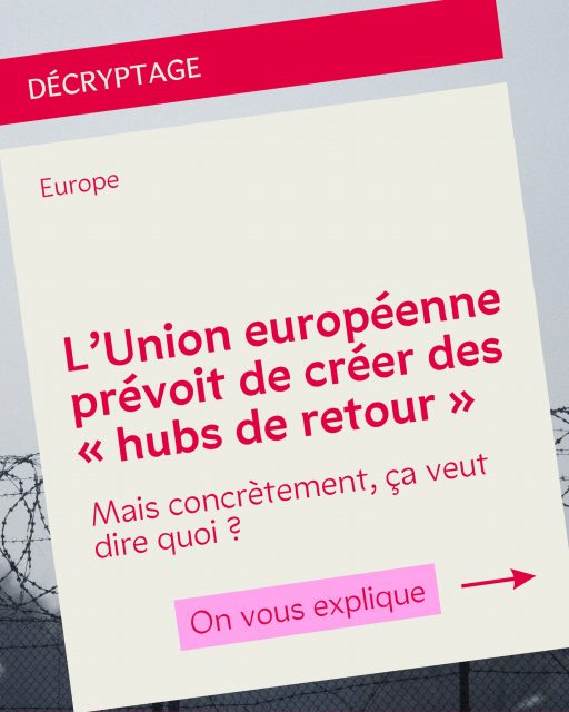 Un « hub de retour » : qu’est-ce que c’est ? 🤔 

🔴 Le 1er juin, les institutions européennes ont finalisé la rédaction du nouveau « Règlement retour » qui sera soumis dans quelques semaines au vote du Parlement européen. Ce texte, vivement critiqué, vise à durcir drastiquement l’enfermement et les expulsions des personnes migrantes en Europe, au mépris des droits fondamentaux et de l’État de droit. 

Parmi ses mesures clés : la création de « hubs de retour ». 

👉 Des centres situés en dehors de l’Union européenne, destinés à y envoyer les personnes en situation irrégulière avant leur expulsion vers leur pays d’origine. 

Mais derrière ce terme, de quoi parle-t-on vraiment ? Et surtout, quelles sont les conséquences concrètes pour les droits humains ? ⚖️ 

👉 Décryptage
