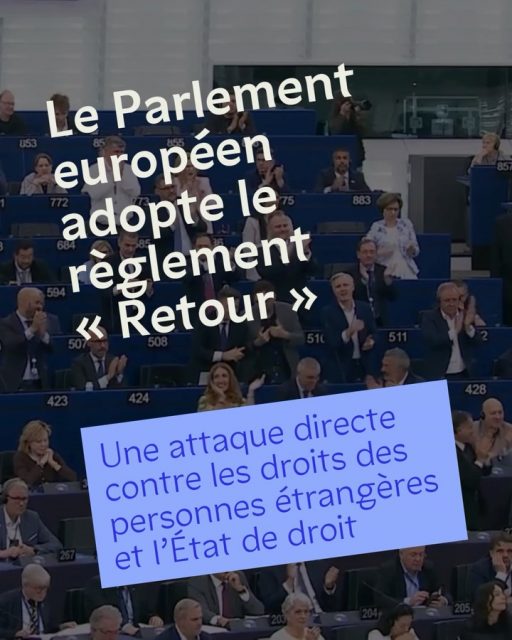 🚨 Le règlement « Retour » définitivement adopté par le Parlement européen
  
Ce texte durcit drastiquement un système d’enfermement et d’expulsion des personnes migrantes en Europe, au mépris des droits fondamentaux et de l’État de droit. Jamais l’Union européenne n’avait adopté de mesures aussi répressives en matière de politique migratoire.  
 
Il est urgent de replacer les droits humains au cœur des politiques migratoires. Retrouvez notre communiqué 👆